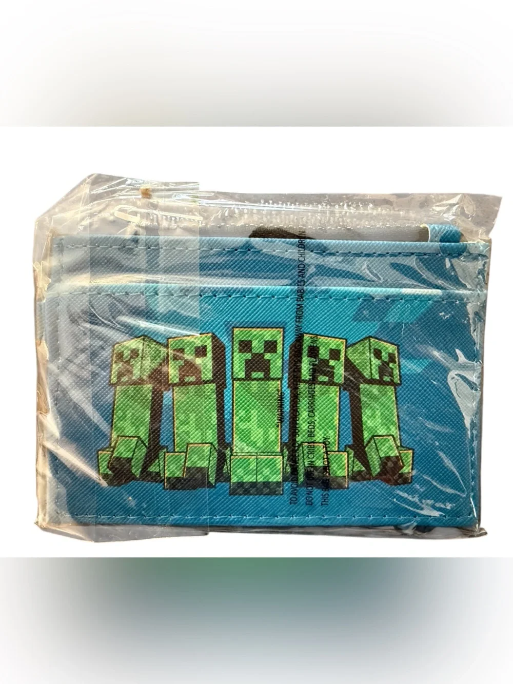 Minecraft Creeper Kids Blue Zip Cardholder Wallet with Keyring NWT